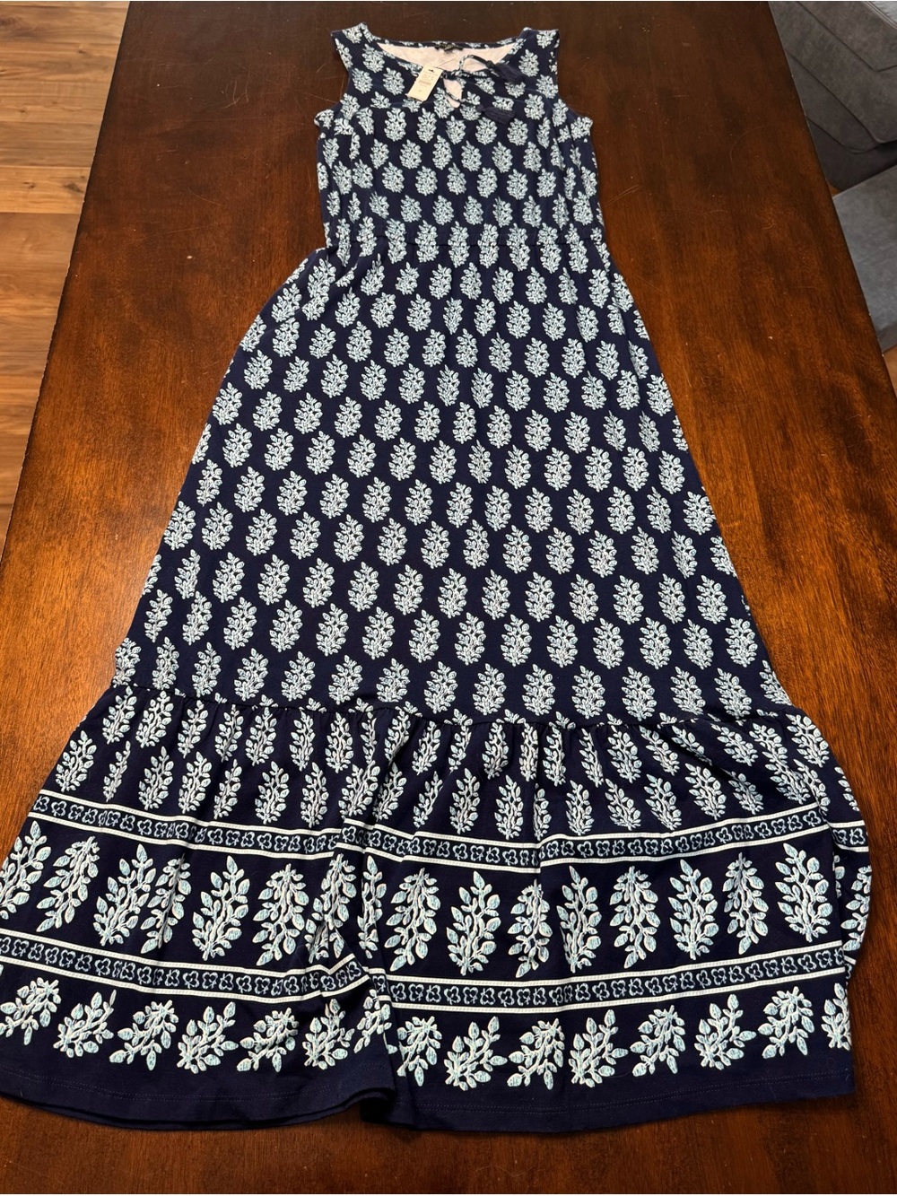 Talbots Navy Blue Maxi Dress with White Floral Print